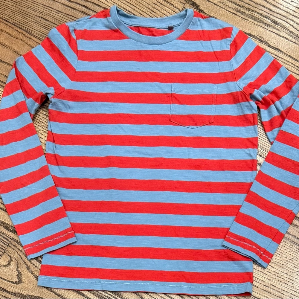 Mini Boden Kids Long Sleeve Shirt - Red and Blue Stripes